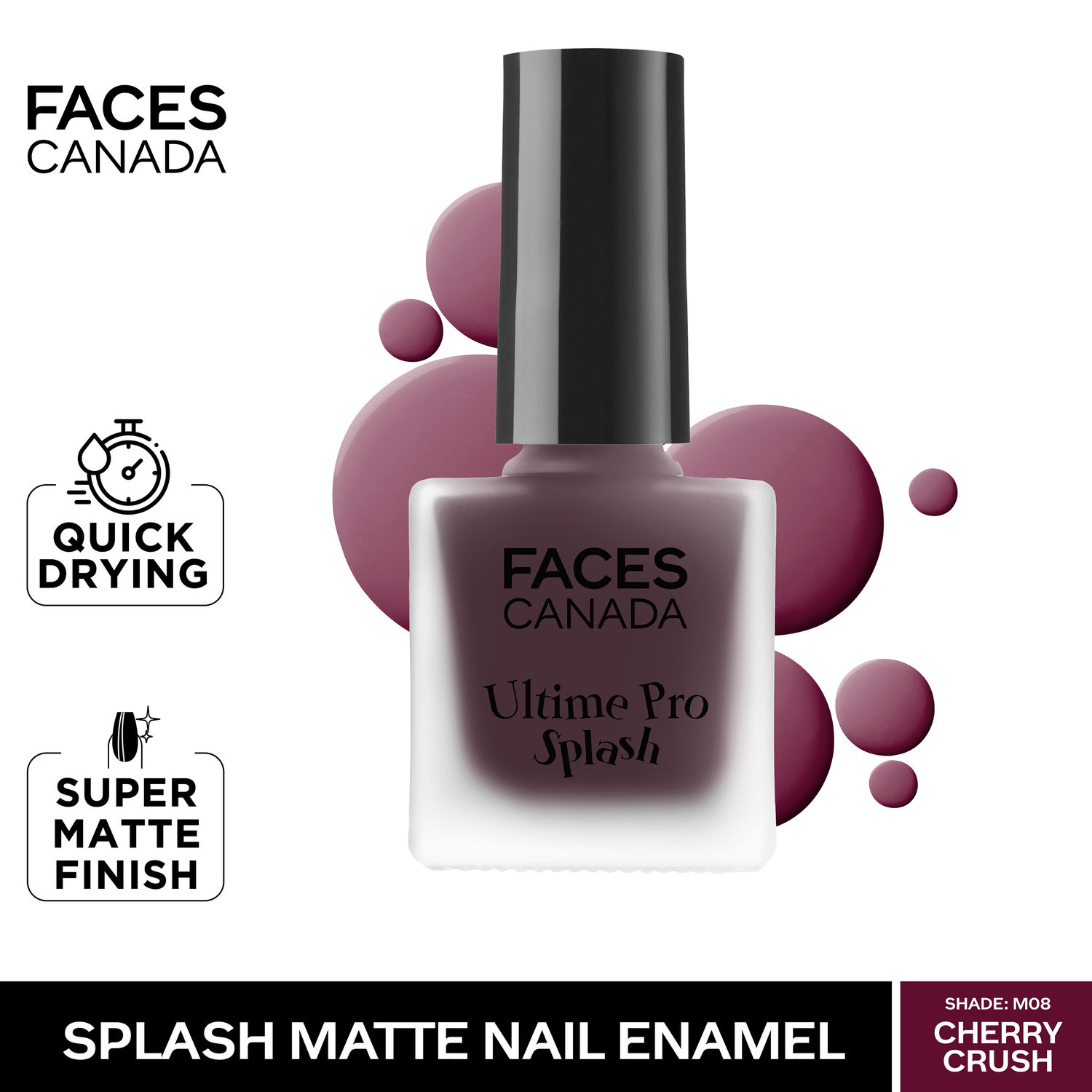 Buy FACES CANADA Ultime Pro Splash Matte Nail Enamel - Cherry Crush M08, 8ml | Quick Drying | Matte Finish | Long Lasting | No Chip Formula | Nail Polish For Women | Smooth Application | Safe For Nails - Purplle