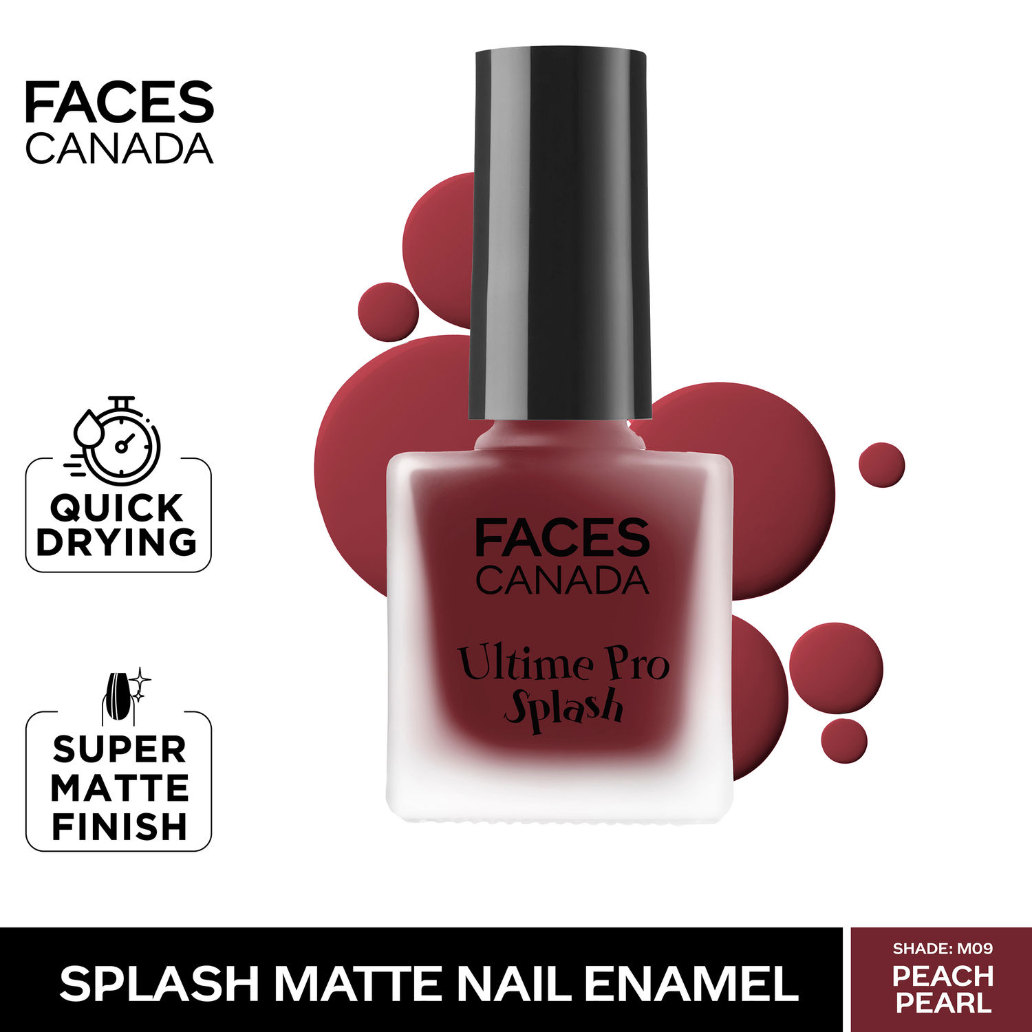 Buy FACES CANADA Ultime Pro Splash Matte Nail Enamel - Peach Pearl M09, 8ml | Quick Drying | Matte Finish | Long Lasting | No Chip Formula | Nail Polish For Women | Smooth Application | Safe For Nails - Purplle