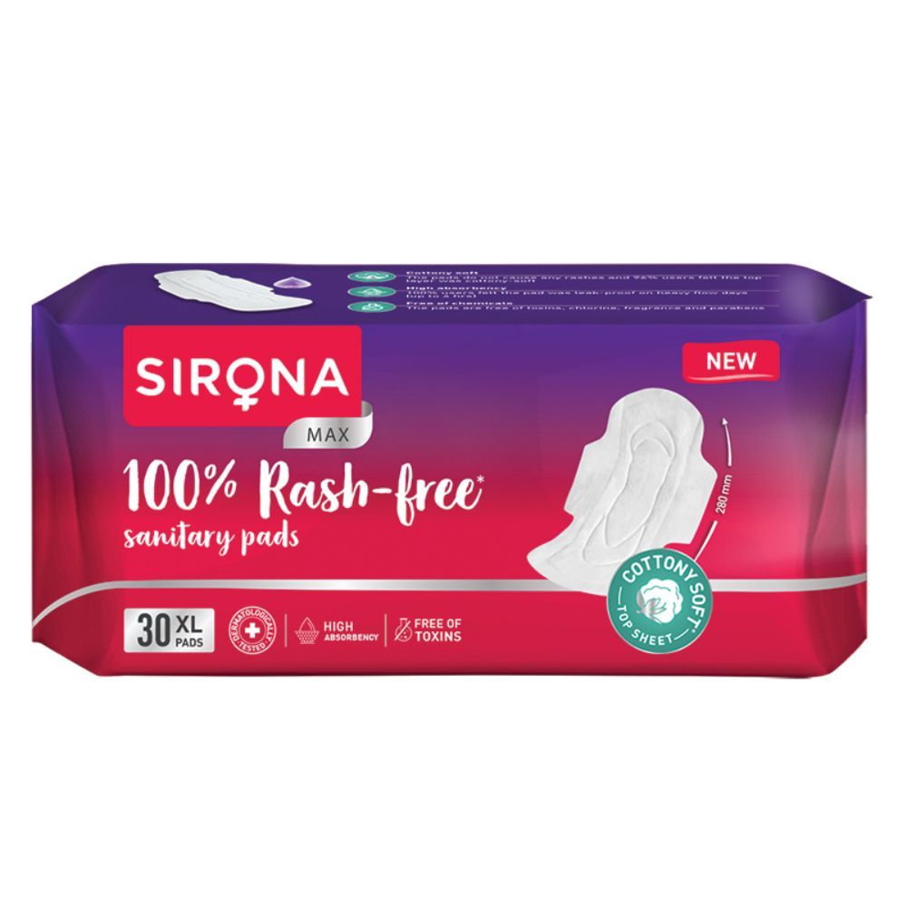 Sirona Cottony Soft Rash Free Sanitary Pads for Women - Pack of 30 (XL  Size)