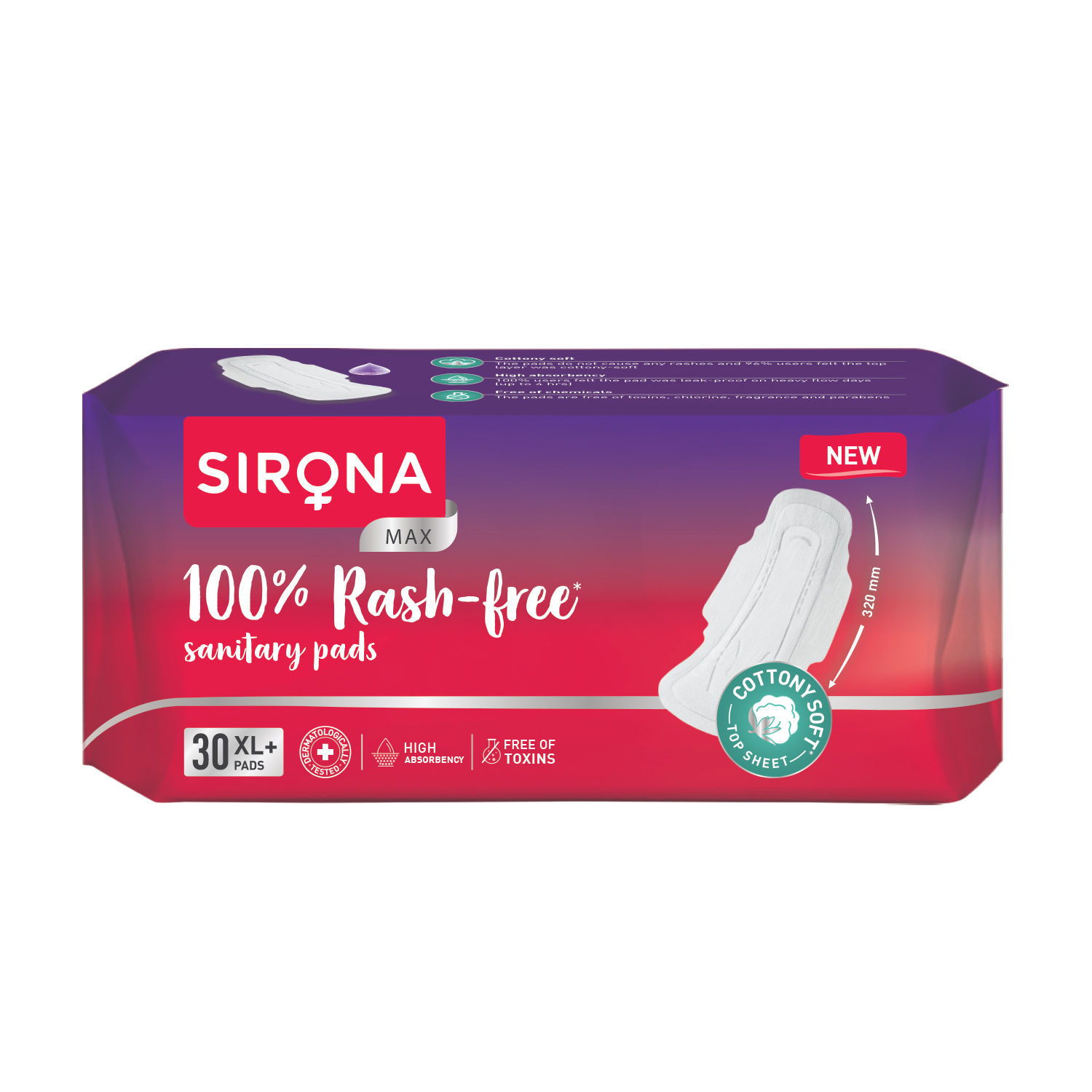 Sirona Cottony Soft Rash Free Sanitary Pads for Women - Pack of 30