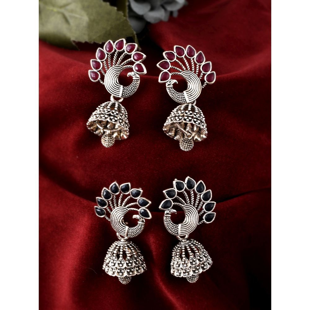 Oxidised store peacock jhumka