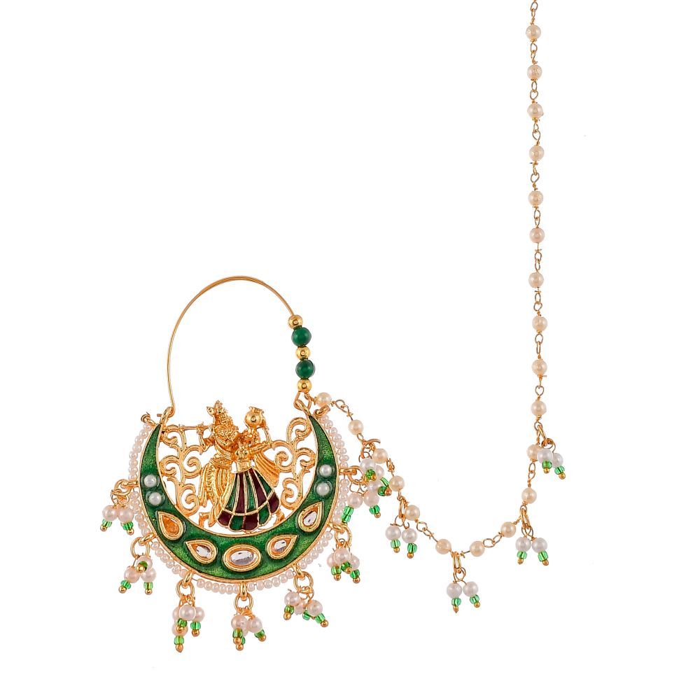 Silvermerc Gold Plated Radha Krishna Chained Nose Ring