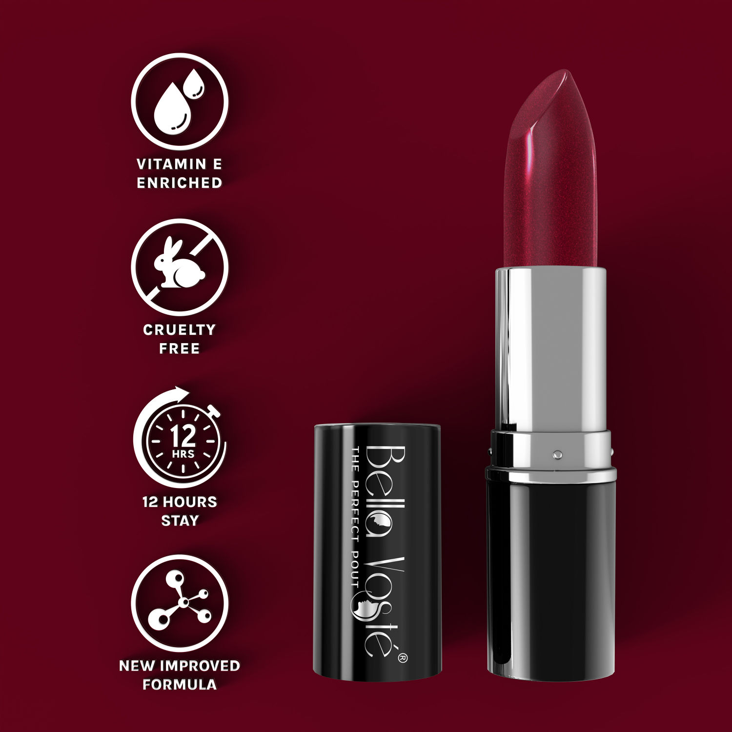 Buy Bella Voste Sheer Creme Lust Lipstick | Metallic Finish | Cruelty Free | Long Lasting Improved Formula | One Stroke Aplication | Highly Pigmented | M01-Stunner | 4.2 g - Purplle
