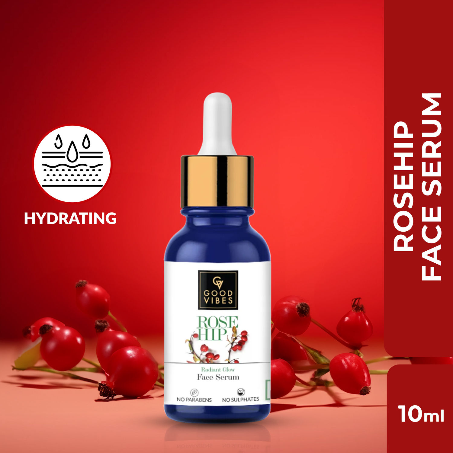 Buy Good Vibes Rosehip Radiant Glow Face Serum | Light, Non-Sticky, Brightening | With Vitamin E | No Parabens, No Sulphates, No Animal Testing (10 ml) - Purplle