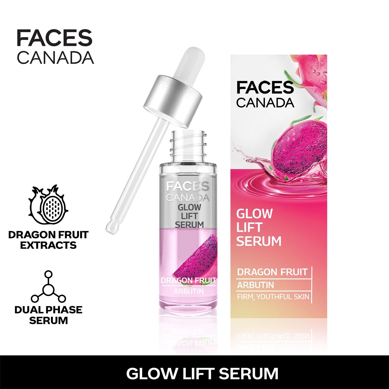 Buy FACES CANADA Glow Lift Serum, 27 ml | Dragon Fruit & Arbutin | Biphasic Face Serum | Restores Glow & Hydrates For Spotless, Radiant & Plump Skin | Helps Reduce Dark Spots & Pigmentation - Purplle