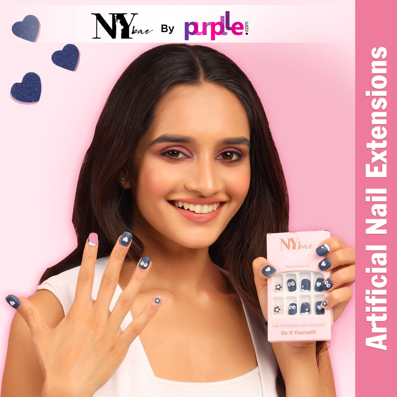 Buy NY Bae Nail It Nail Extensions With Adhesive - Hearty Hues 10 | 24 Nails Set | Artificial Nails | Easy Application | Long Lasting | Nail Art Kit - Purplle