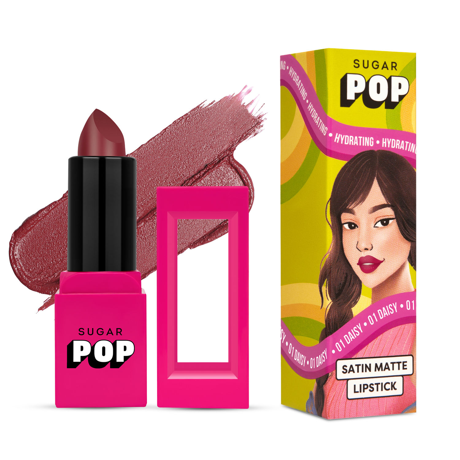 Buy SUGAR POP Satin Matte Lipstick - 01 Daisy - 3 gm - Infused with Vitamin E, Shea Butter & Jojoba Oil l Full Coverage, Ultra Pigmented, Hydrating, Weightless Formula l Lipstick for Women - Purplle