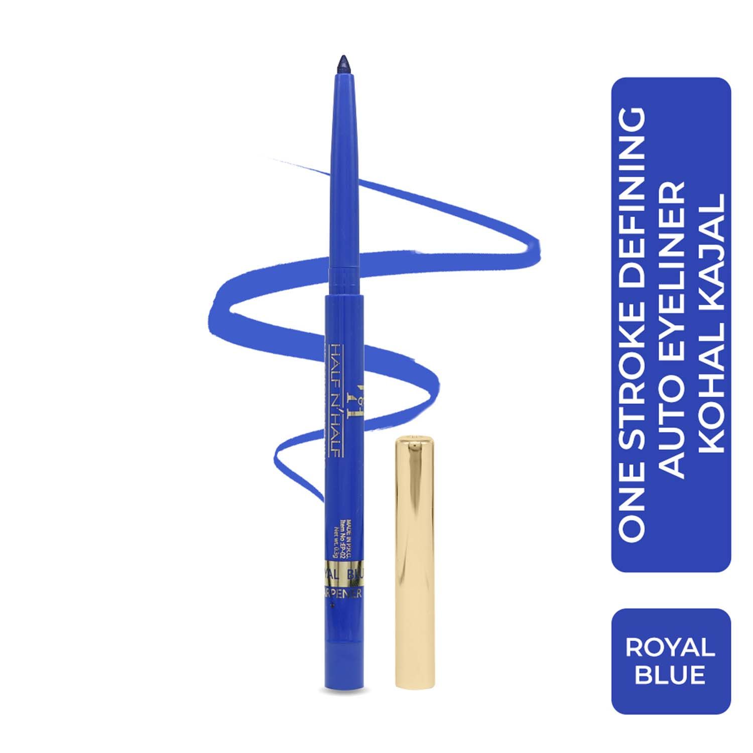 Buy Half N Half One Stroke Defining Auto Eyeliner Kohl Kajal, smudge proof and waterproof, 18hour Long Lasting, Royal Blue (0.3g) - Purplle