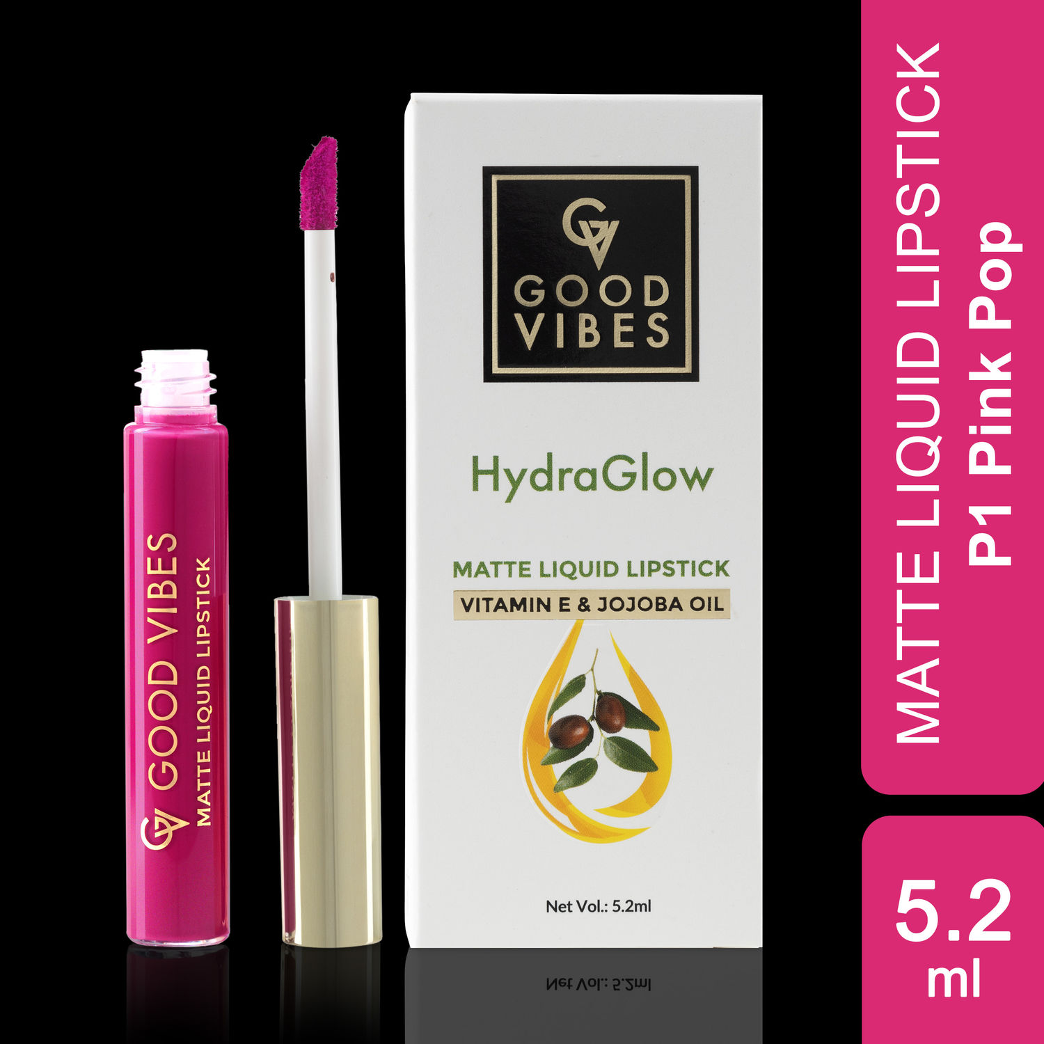 Buy Good Vibes HydraGlow Matte Liquid Lipstick| Jojoba & Vitamin E|Pink Pop (P1) - (5.2ml) - Purplle