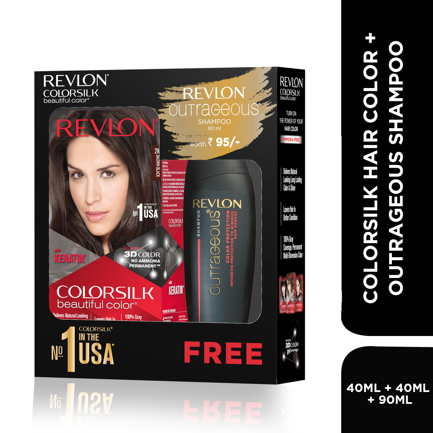 Buy Revlon ColorSilk Hair Color with Keratin - 2N Brown Black - (with Outrageous Shampoo 90 ml) - Purplle