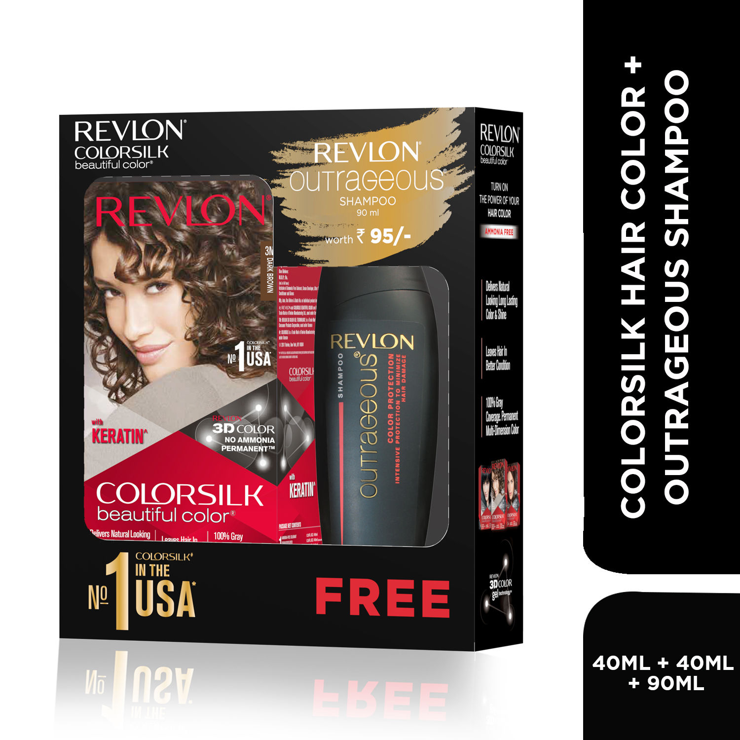 Buy Revlon ColorSilk Hair Color with Keratin - 3N Dark Brown - (with Outrageous Shampoo 90 ml) - Purplle