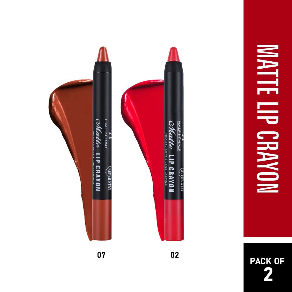 Buy Half N Half Matte Lip Crayon Velvet Soft & Long Lasting, 24h Super Stay, Dark Chocolate & Go Red, PO2 (10.5gm) - Purplle