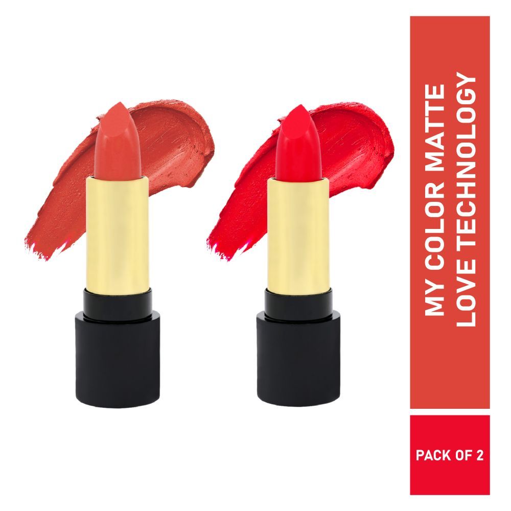 Buy Half N Half Velvet Matte Texture Lipstick My Colour, Catty-Peach & Russian-Red, PO2 (7.6gm) - Purplle
