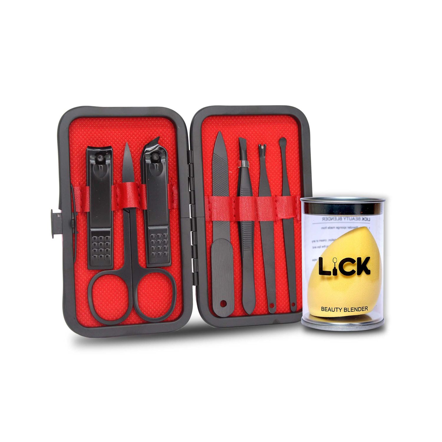 Buy Lick Combo Set of 7 in 1 Black Manicure Pedicure Kit & 1 Yellow Beauty Blender - Purplle