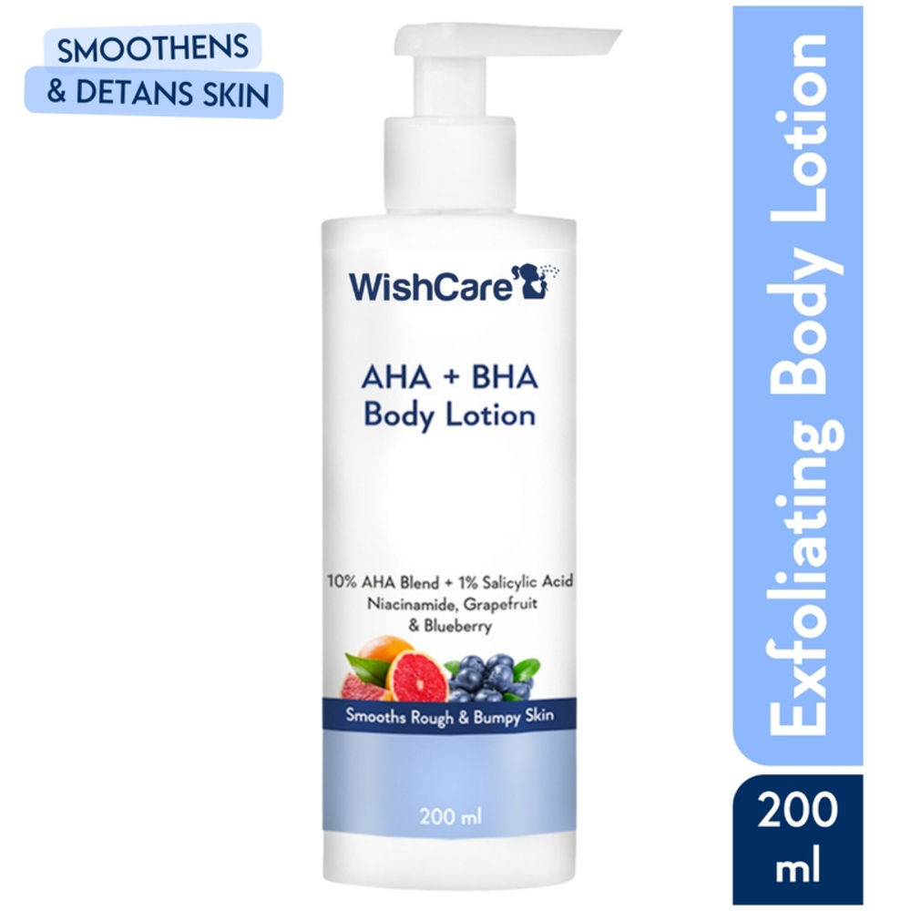 Buy WishCare AHA + BHA Body Lotion -10% AHA + 1% Salicylic Acid- Niacinamide, Grapefruit & Blueberry - Purplle