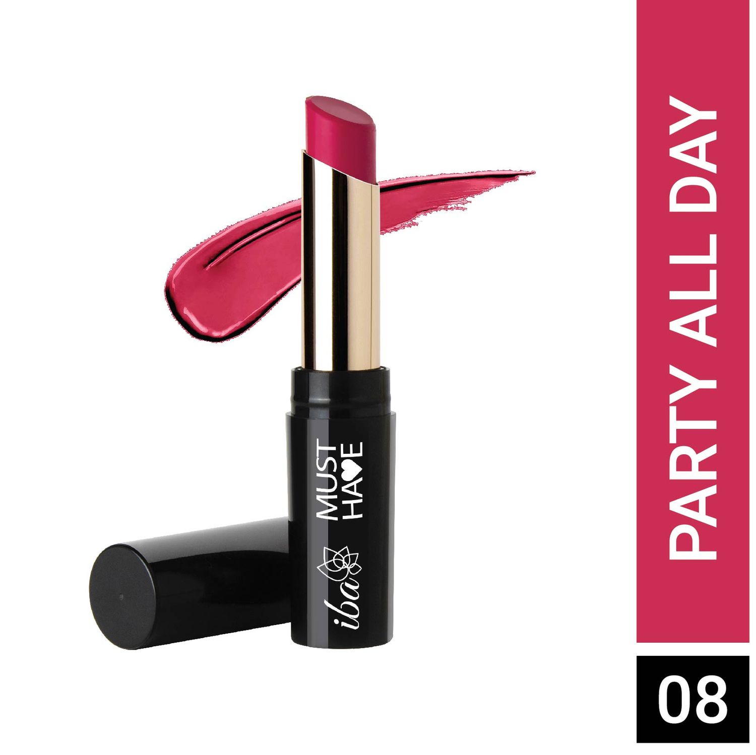 Buy Iba Must Have Transfer Proof Ultra Matte Lipstick Shade 08 Party All Day, 3.2g | Enriched with Vitamin E and Cocoa Butter | Highly Pigmented and Long Lasting Matte Finish | Waterproof | 100% Vegan - Purplle