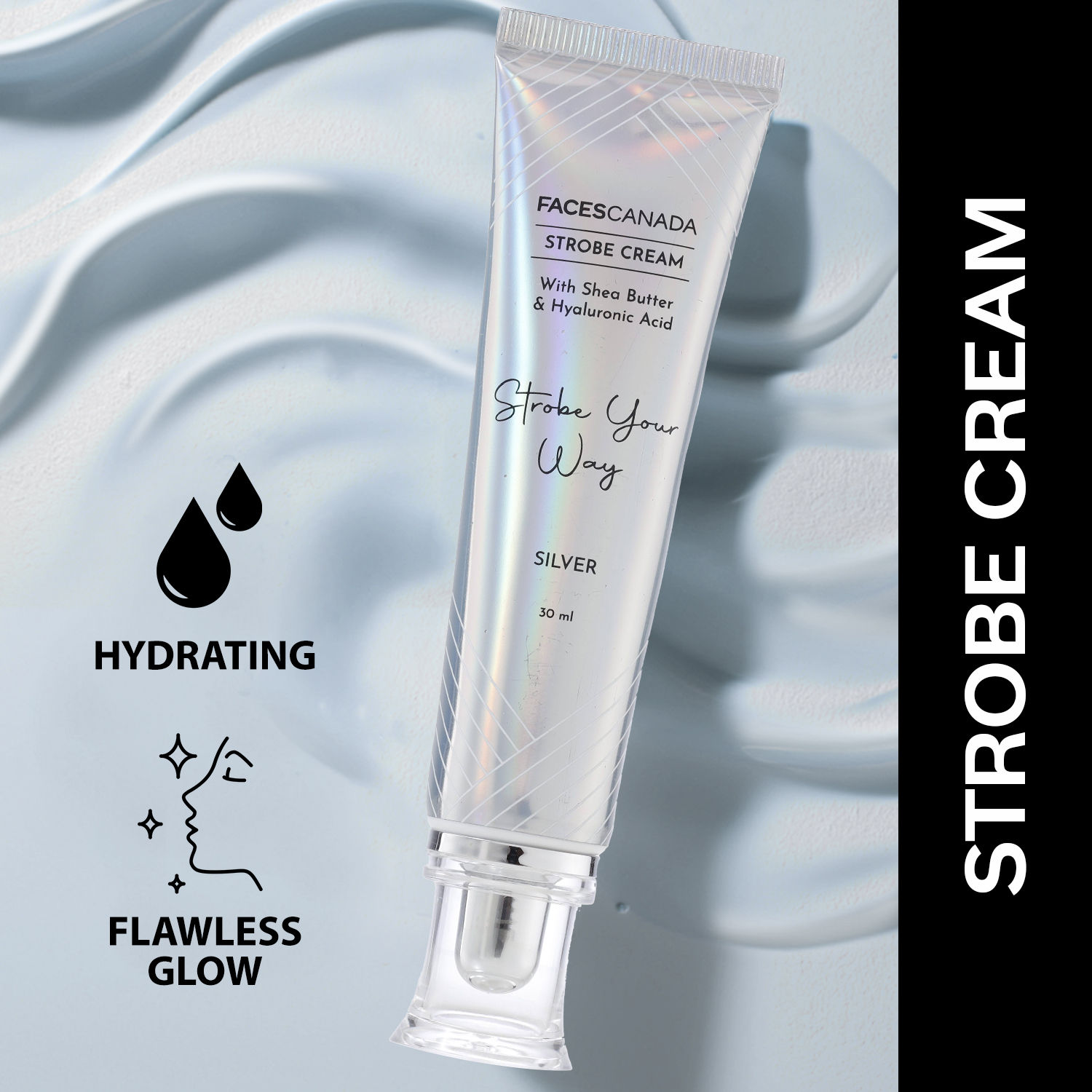 Buy FACES CANADA Strobe Cream - Silver, 30ml | With Shea Butter & Hyaluronic Acid | Intense Hydration | Dewy Skin | Illuminating & Glowing Makeup Base - Purplle