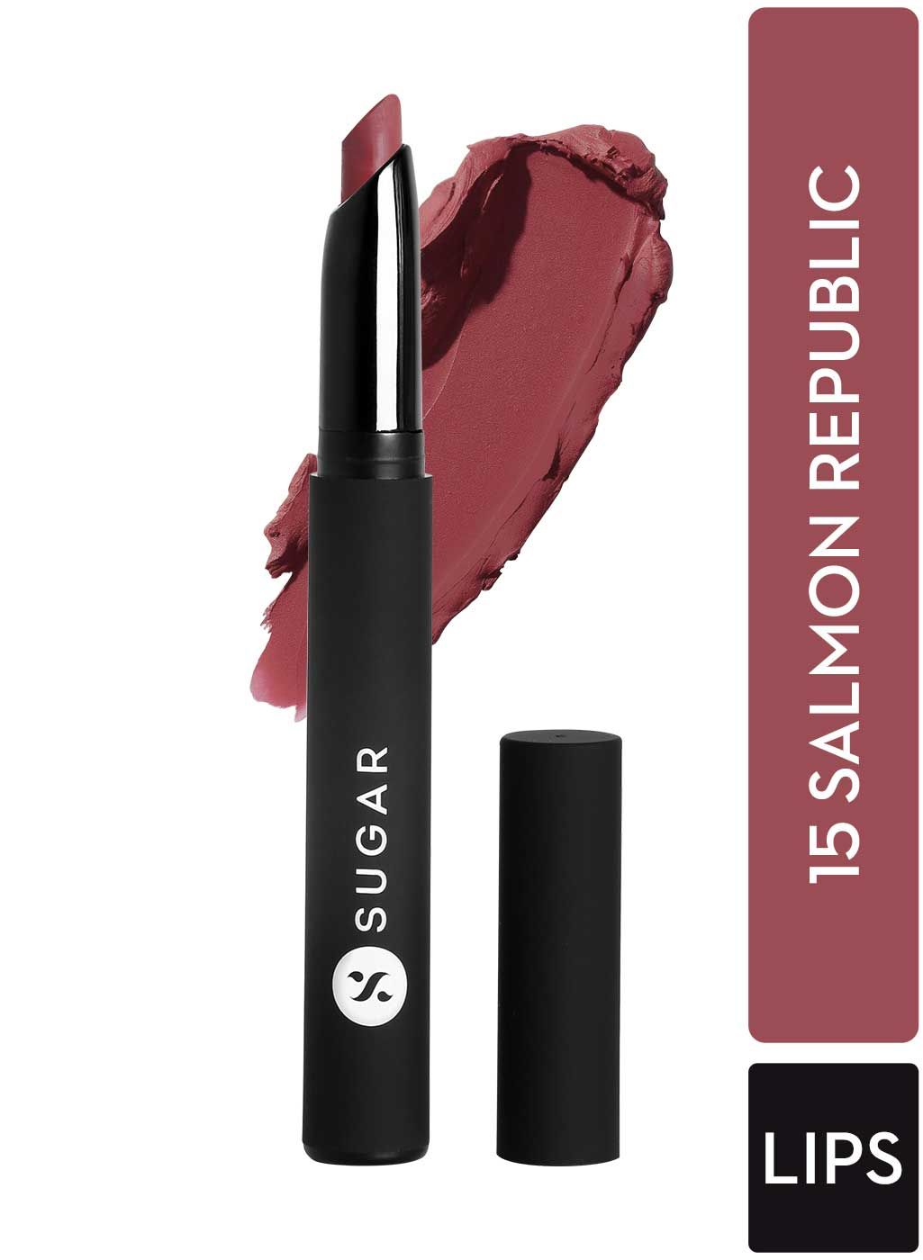 Buy SUGAR Cosmetics - Matte Attack - Transferproof Lipstick - 15 Salmon Republic (Deep Salmon Pink) - 2 gms - Transferproof Lipstick Matte Finish, Lasts Up to 8 hours - Purplle