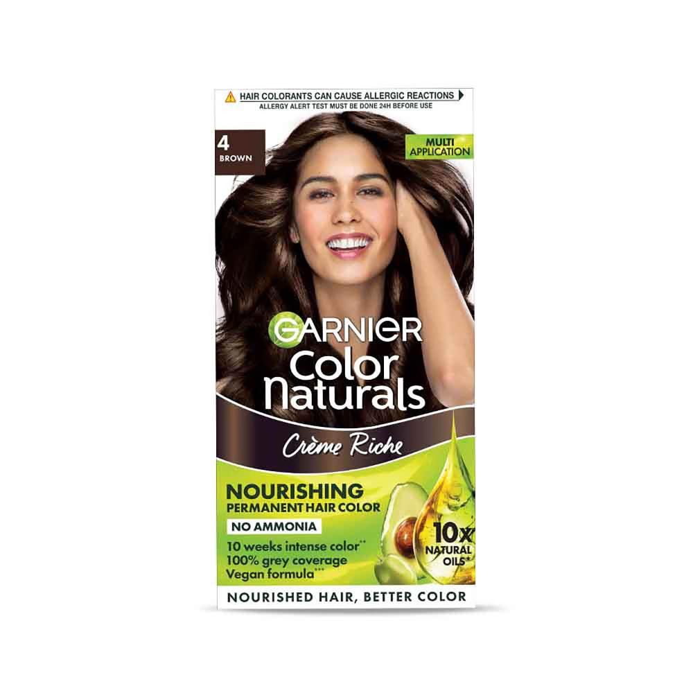 Buy Garnier Colour Naturals Natural Cream Nourishing Permanent Hair Colour Brown 4 (70 ml + 60 g) - Purplle