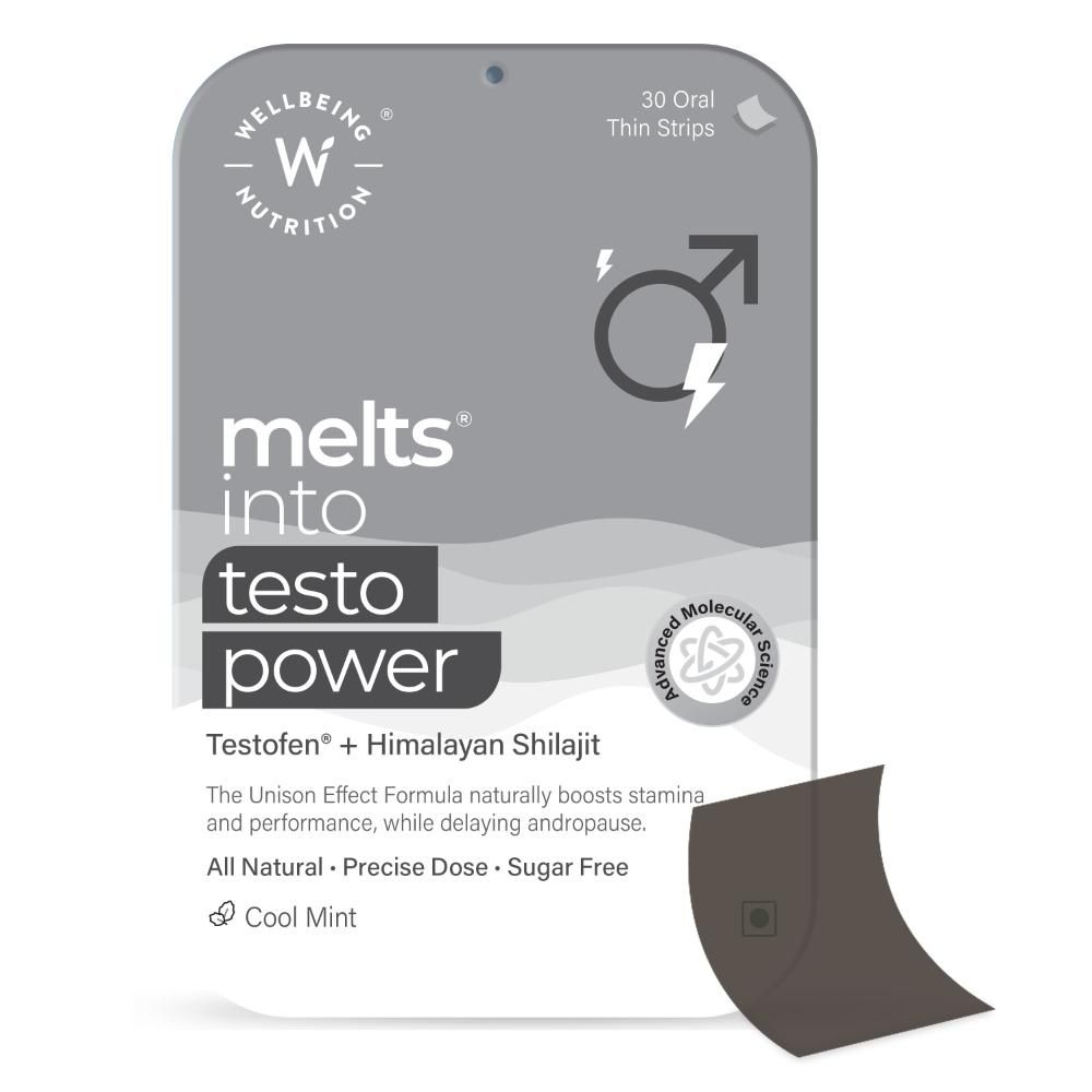 Buy Wellbeing Nutrition Melts Testo Power | Testofen, Himalayan Shilajit, Ginkgo Biloba - Plant Based Testosterone Support for Enhanced Performance, Improved Stamina & Increased Energy (30 Oral Strips) - Purplle
