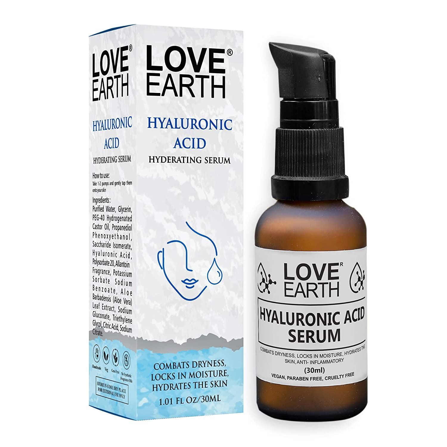 Buy Love Earth Hyaluronic Acid Serum With Organic Aloe Vera & Essential Oils For Moisturised, Nourished & Hydrated Skin 30 ML - Purplle