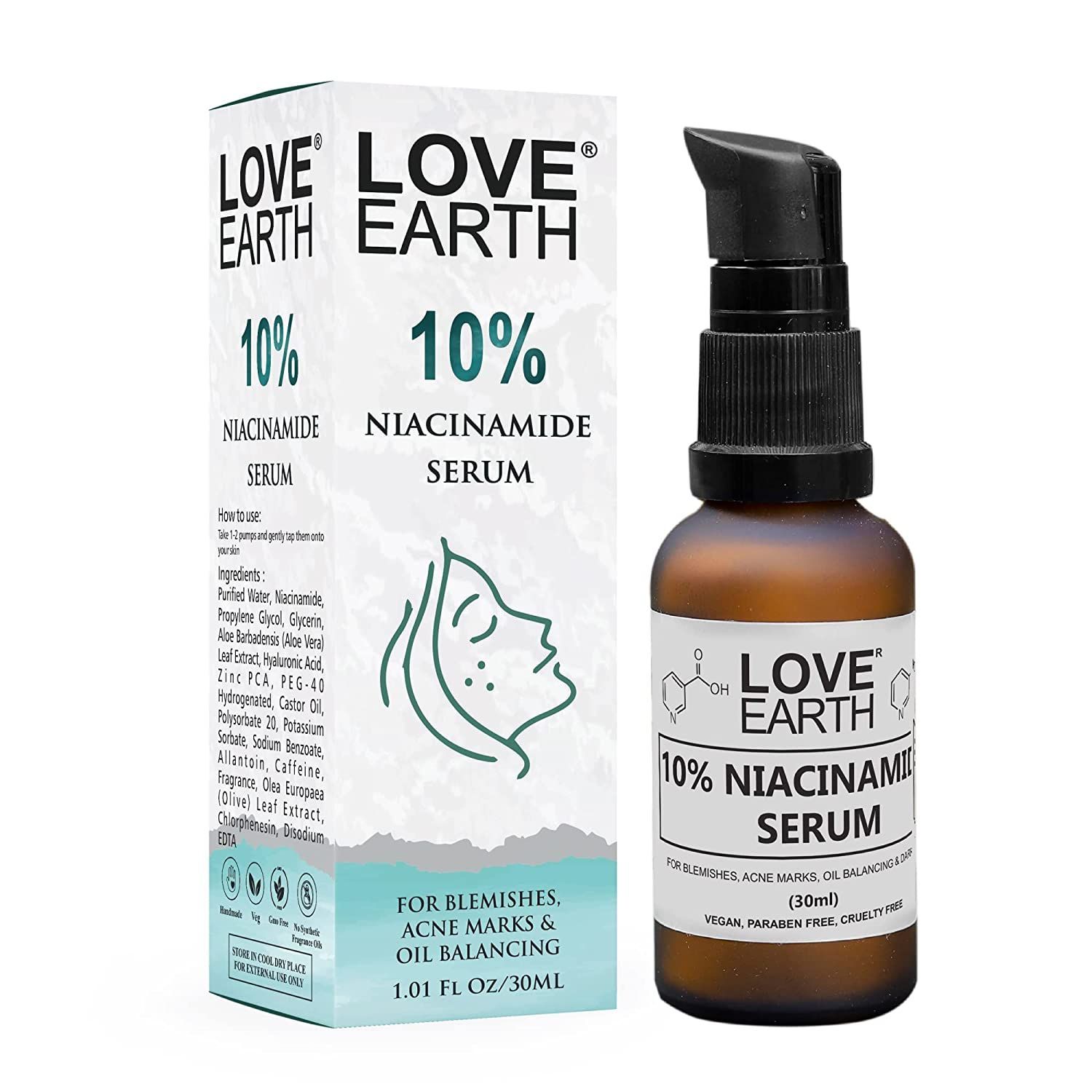 Buy Love Earth 10% Niasinamide Serum With Aloe Vera And Olive Leaf Extract For Blemishes, Inflammation & Acne Prone Skin 30 ML - Purplle