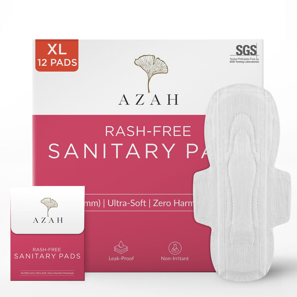 Buy Azah Rash-Free Organic Sanitary Pads (Box of 12 Pads : All XL - with Disposable bags) - Purplle