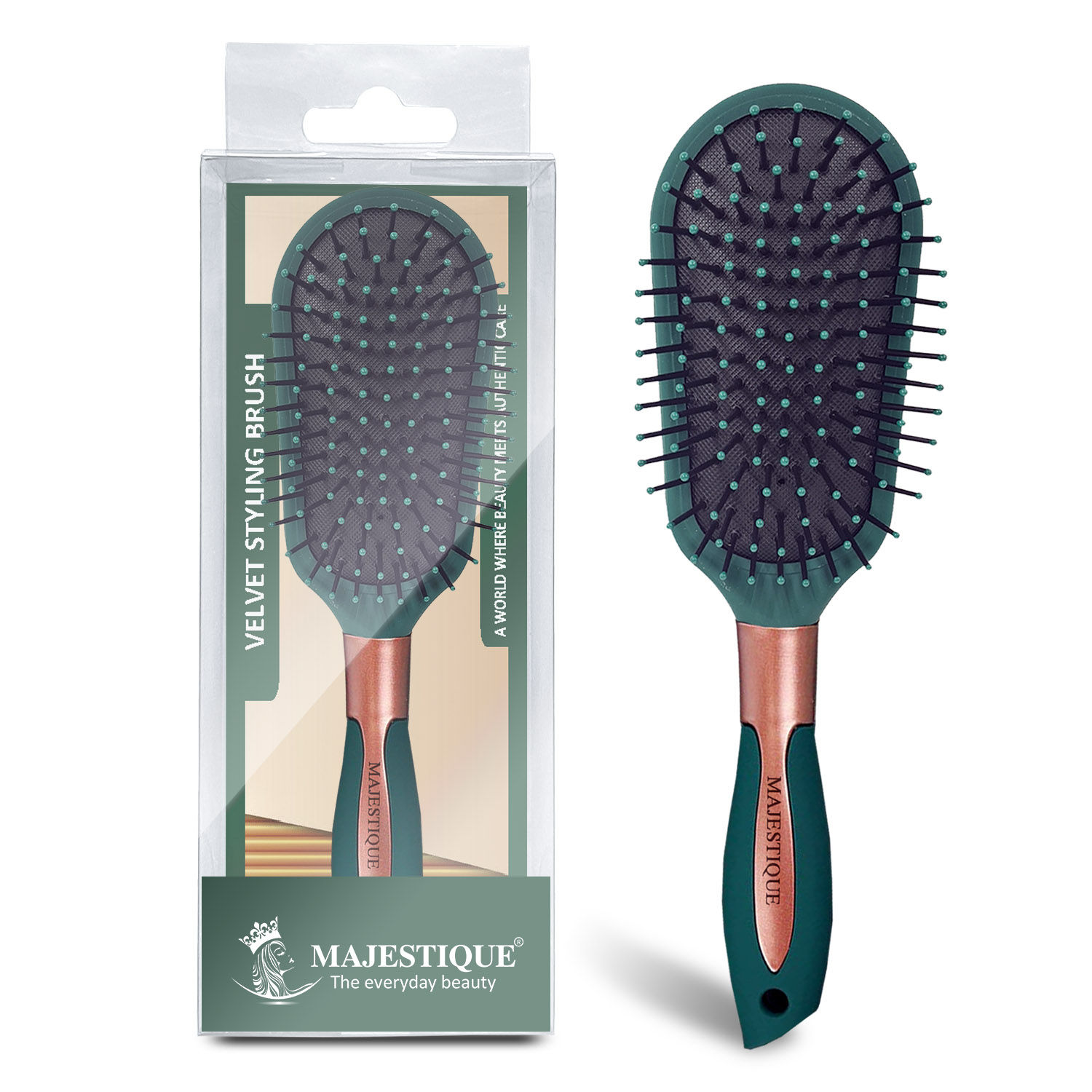 Buy Majestique Velvet Styling Hair Brush | Nylon Round-Tip Bristles Hair Comb | Mini Paddle Hair Brush | For Detangling, Separating, Shaping - Green - Purplle