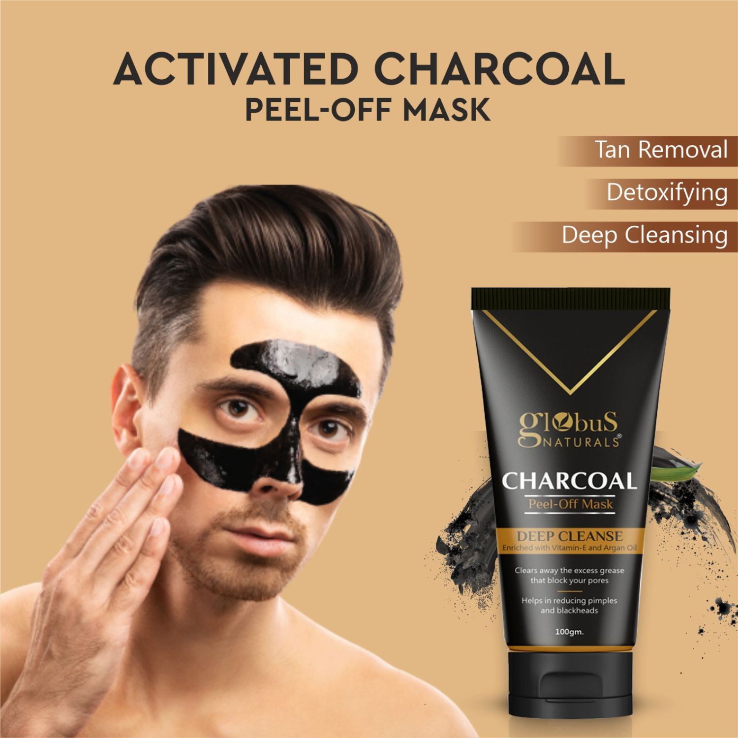 Buy Globus Naturals Anti Pollution & Anti Acne Charcoal Peel Off Mask, Detoxifying Face mask, Fights Pollution and De-Tans skin, For Men with Oily & Acne Prone Skin, 100 gms - Purplle