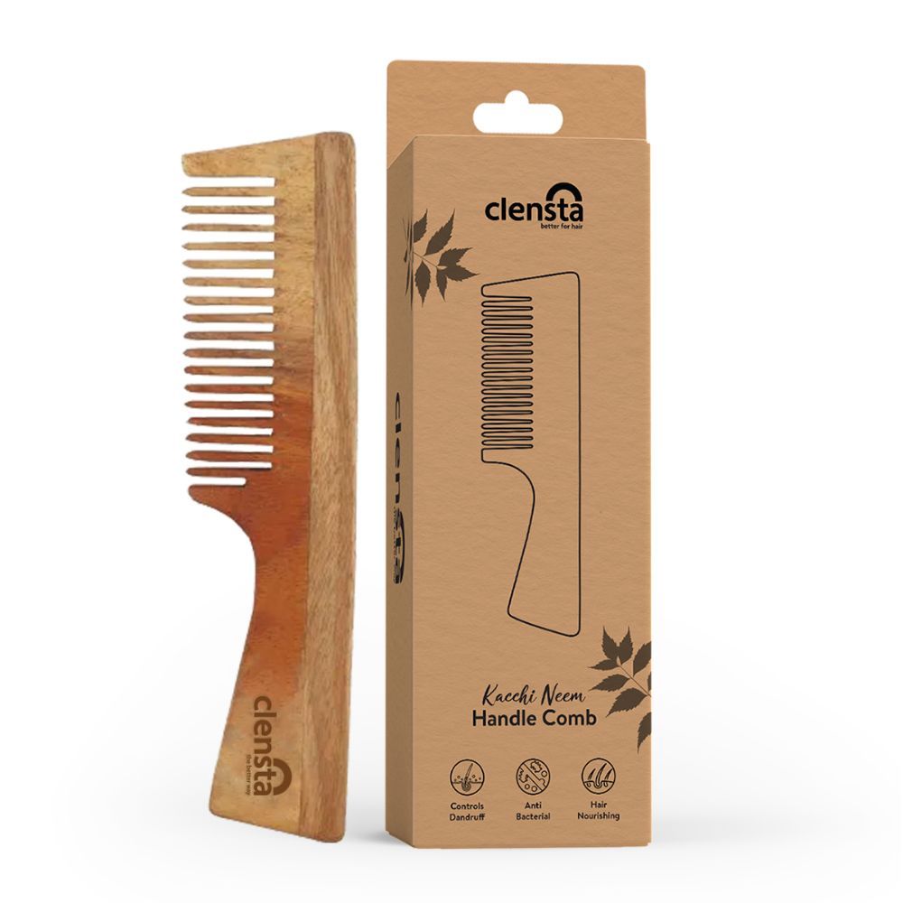 Buy Clensta Kacchi Neem Wide Tooth Wooden Handle Comb| Hair Growth, Hairfall, Dandruff Control| Hair Straightening, Frizz Control| Comb for Men, Women - Purplle