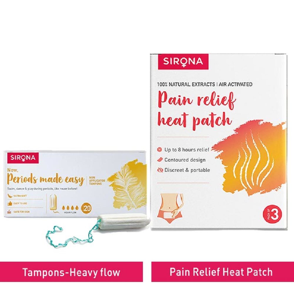 Buy Sirona FDA Approved Premium Digital Tampon (Heavy Flow) with Pain Relief Heat Patches (Pack of 3) - Purplle