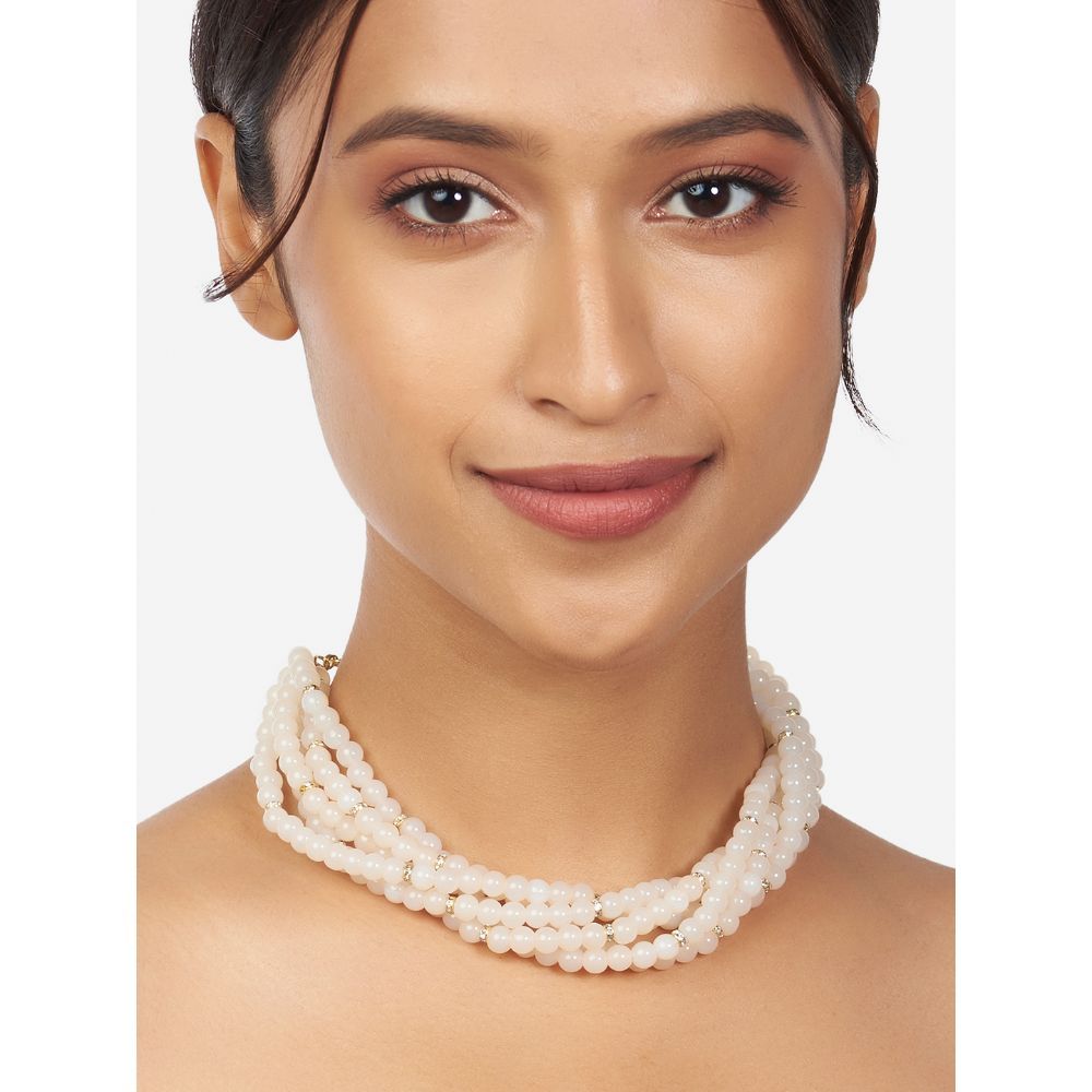 Buy Ahaanya Pink & Off White Beaded Choker Necklace NLJ89 - Purplle