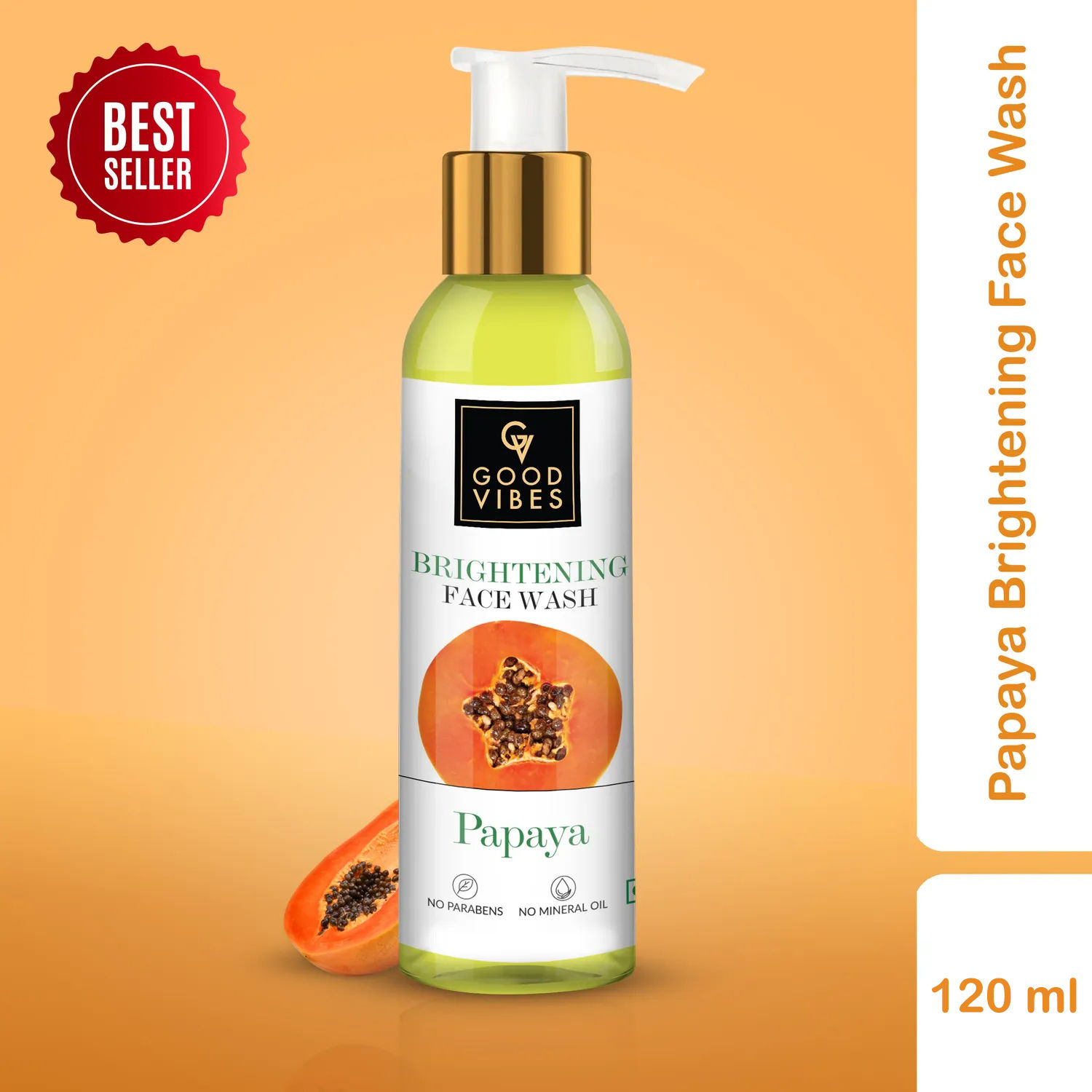 Buy Good Vibes Papaya Brightening Face Wash | Deep Pore Cleansing, Non-Drying | With Mulberry | No Parabens, No Mineral Oil, No Animal Testing (120 ml) - Purplle
