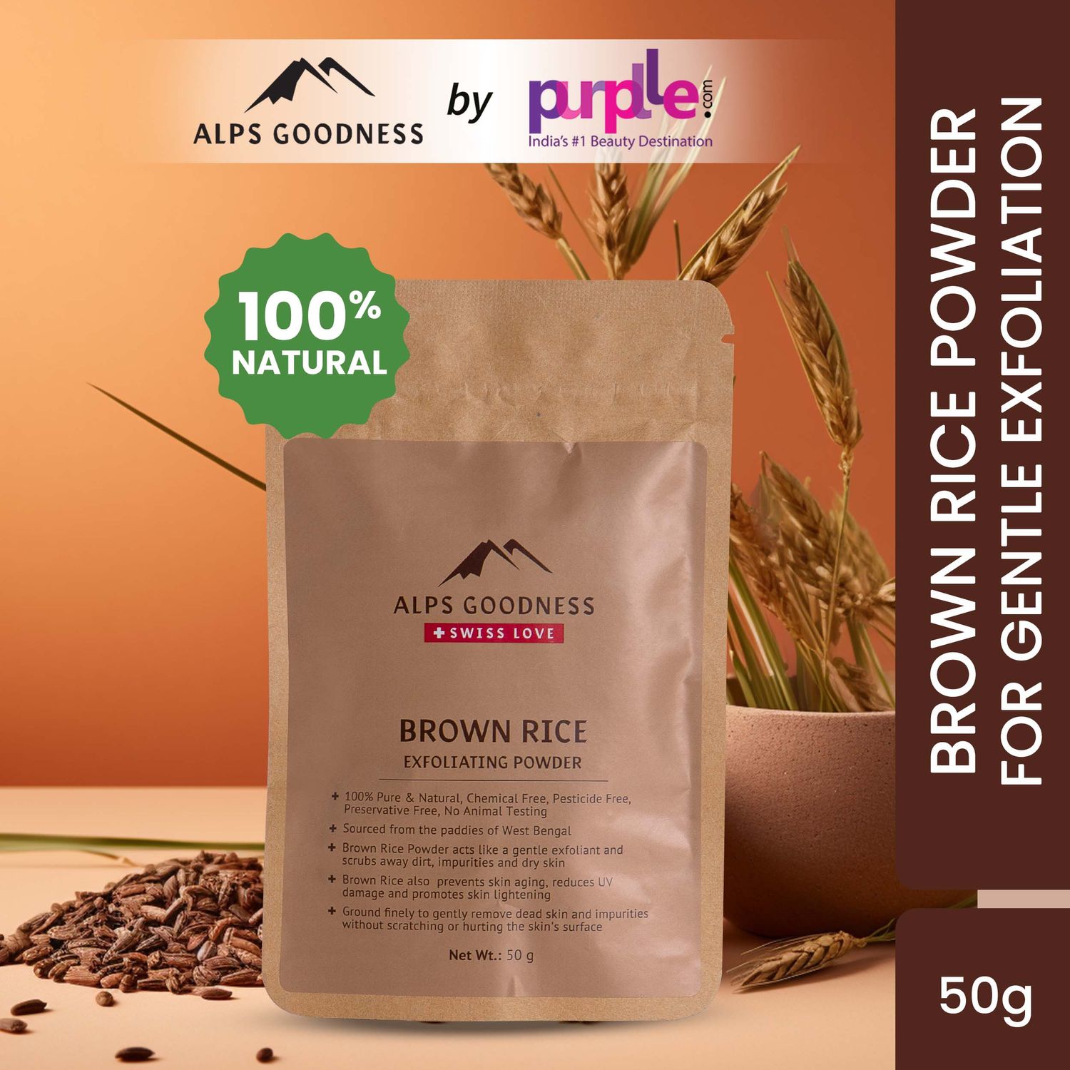 Buy Alps Goodness Brown Rice Exfoliating Powder (50 gm) | 100% Natural Powder Gentle Exfoliation | Scrub for sensitive skin - Purplle
