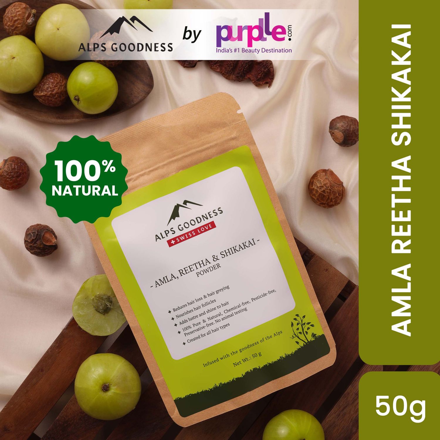 Buy Alps Goodness Amla Reetha & Shikakai(50 gm) | 100% Natural Powder | No Chemicals, No Preservatives, No Pesticides | Promotes Hair Growth| Hair Mask | Strenghtens Hair | For silky smooth hair - Purplle