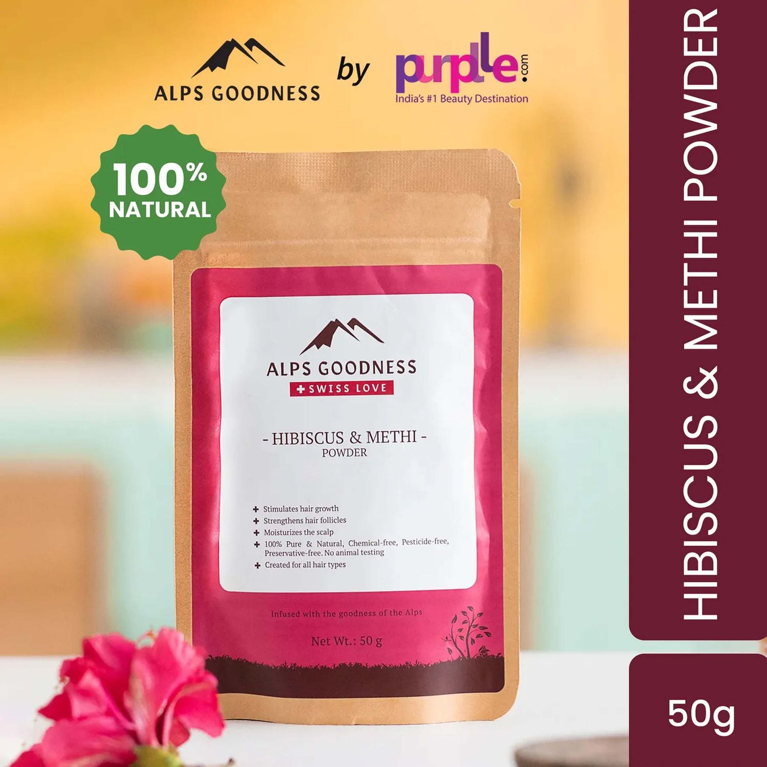 Buy Alps Goodness Hibiscus & Methi Powder (50 gm) | 100% Natural Fenugreek Powder | No Chemicals No Preservatives No Pesticides | Herbal Hair Mask For Hair Growth - Purplle