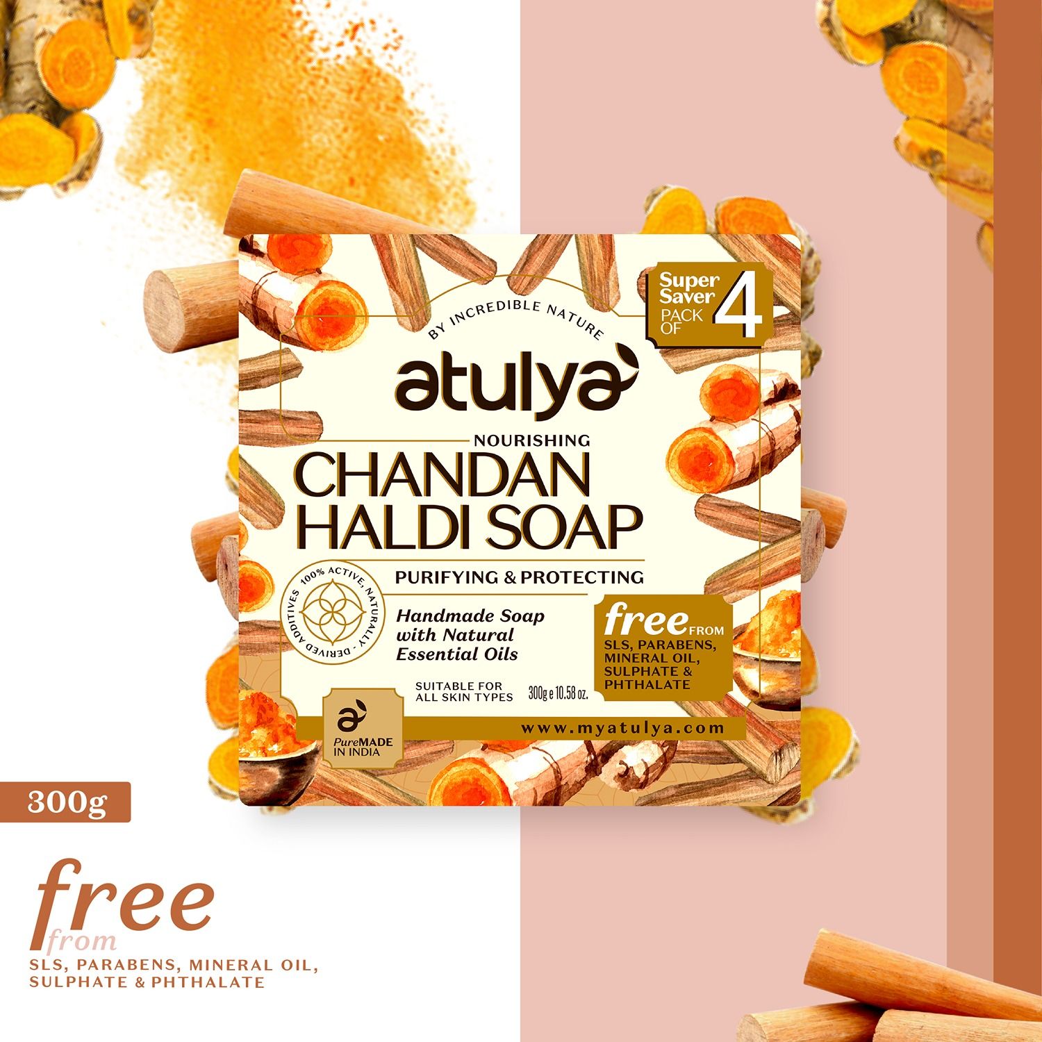 Buy Atulya Soap Chandan Haldi Value Pack-300gm - Purplle