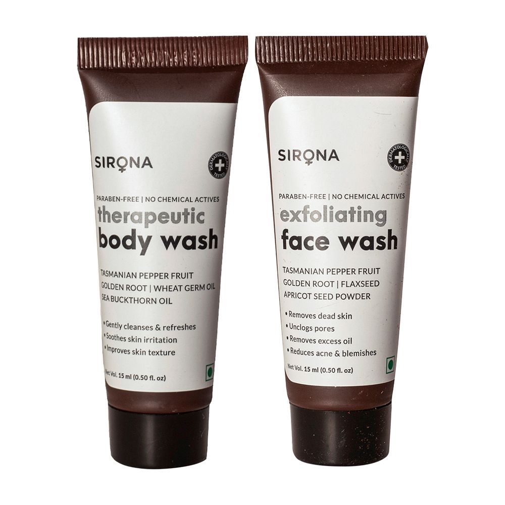 Buy Sirona Combo Therapeutic Body Wash and Exfoliating Face Wash Sampler - Purplle