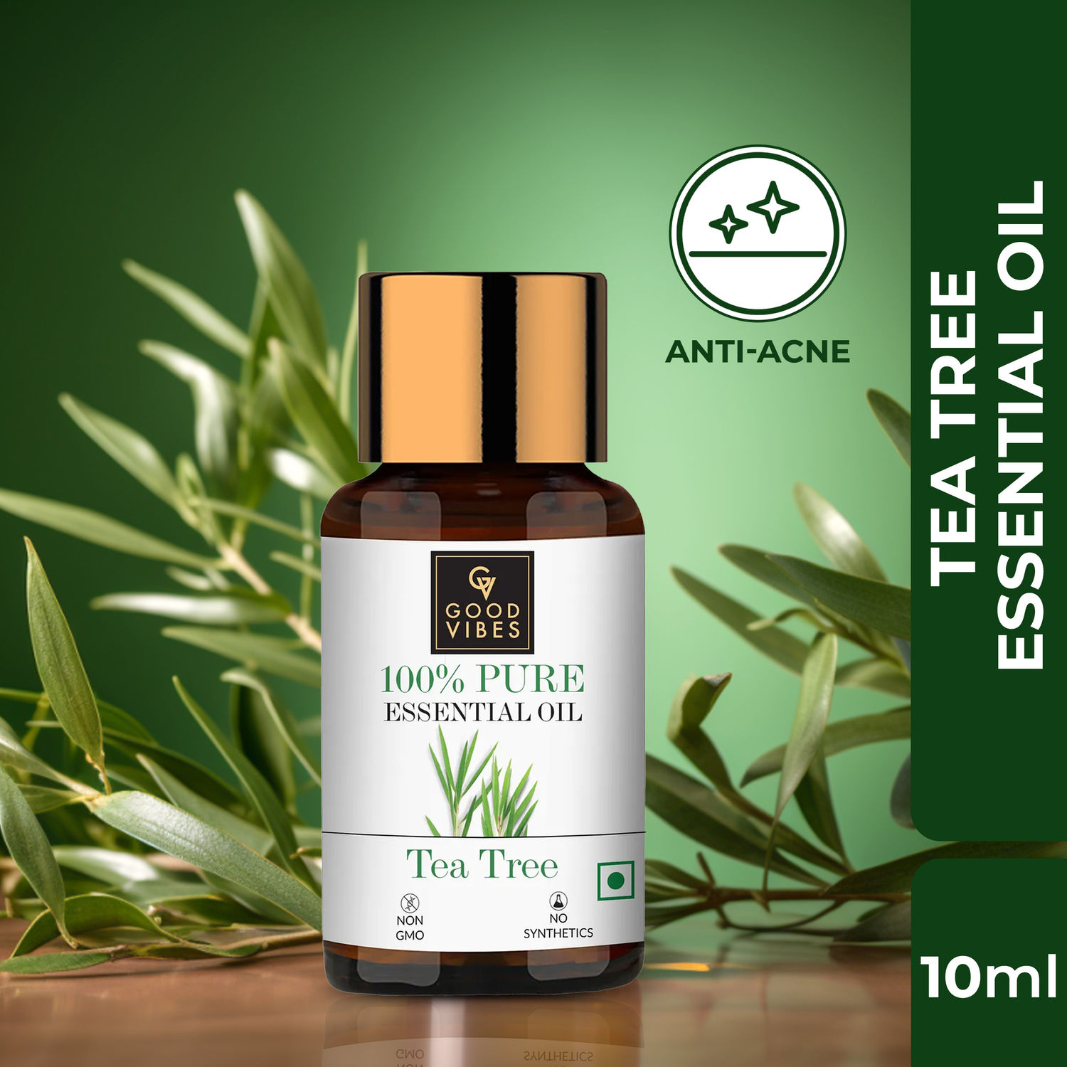 Buy Good Vibes 100% Pure Tea Tree Essential Oil | Anti-Acne, Helps Clears Pimples | No Synthetics, 100% Natural, 100% Vegetarian (10 ml) - Purplle