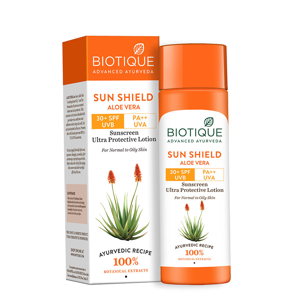 Buy Biotique Sun Shield Aloe Vera 30+SPF UVB Sunscreen Ultra Protective Lotion (120 ml) - Purplle