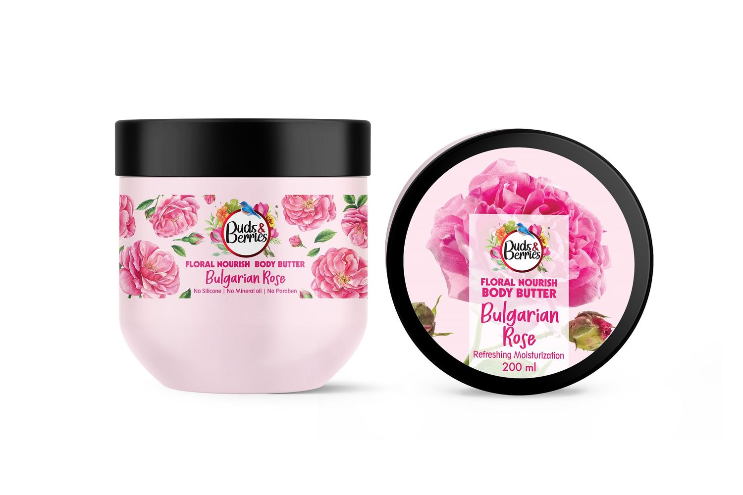 Buy Buds & Berries Floral Nourish Bulgarian Rose Body Butter for Refreshing Moisturization (200 ml) - Purplle