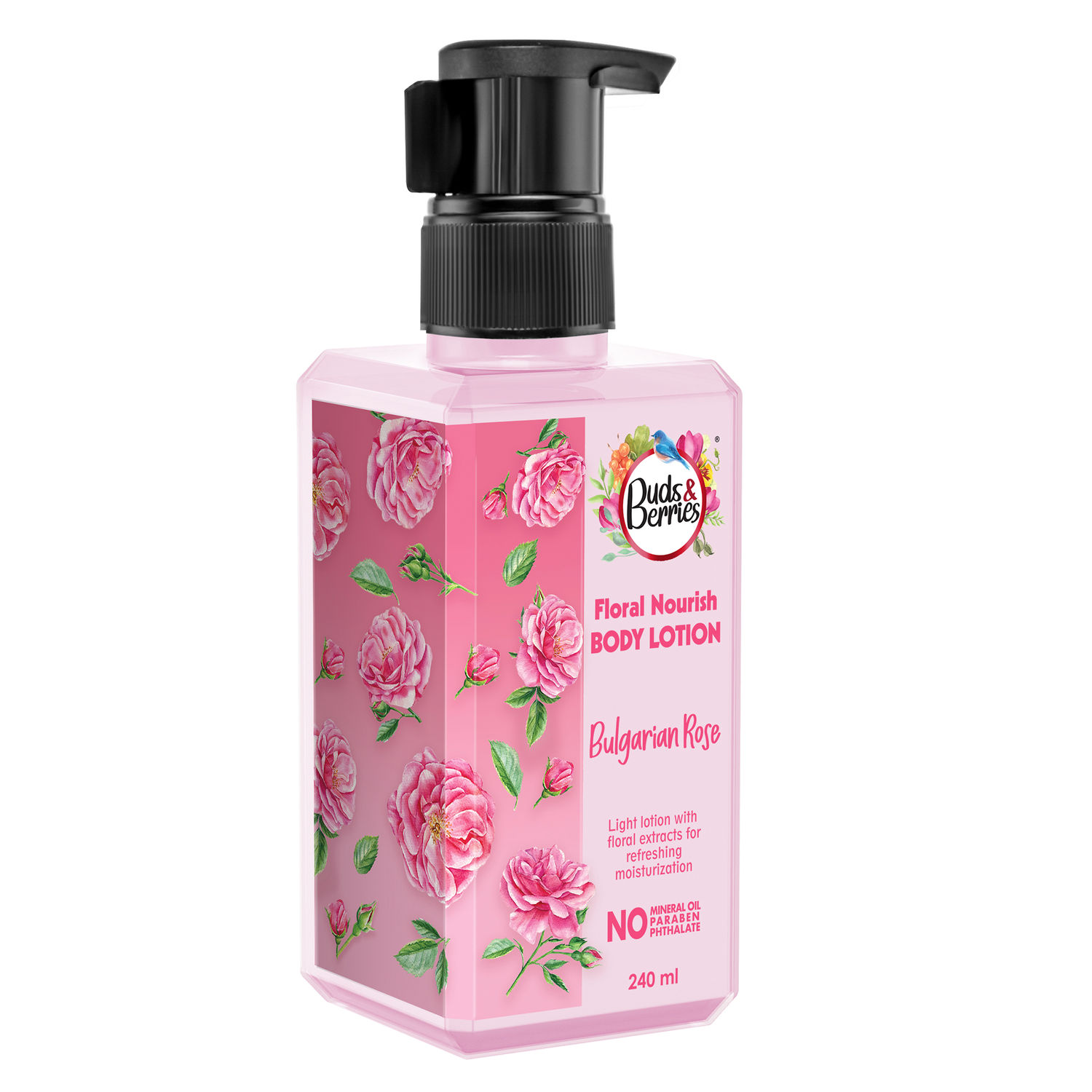 Buy Buds & Berries Floral Nourish Bulgarian Rose Body Lotion for Refreshing Moisturization | No Mineral Oil, No Paraben, No Phthalate (240 ml) - Purplle