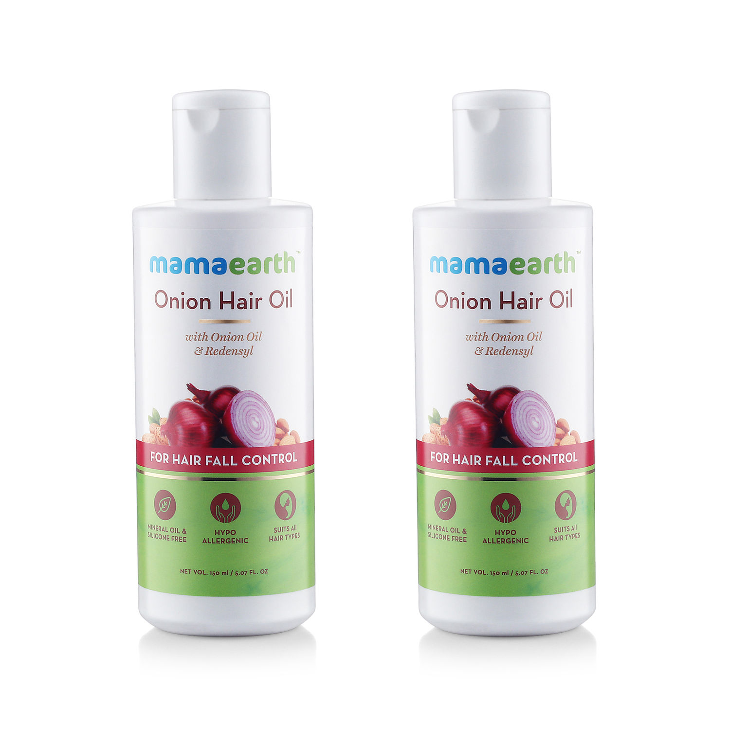 Buy Mamaearth Onion Oil For Hair Regrowth & Hair Fall Control With Redensyl (150 ml) Pack Of 2 - Purplle