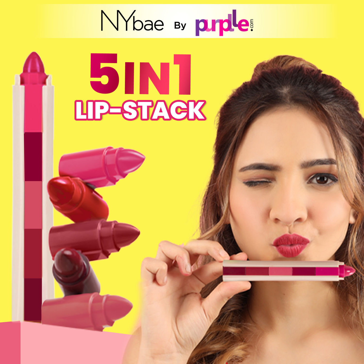 Buy NY Bae 5 in 1 Lipstick | Lip Crayon | Pink and Red Shades | Moisturising | Lip and Cheek Tint | Eyeshadow | Lipstick | Bronzer | Travel Kit | Multi-stick | Happy Hues 01 (6.5g) - Purplle
