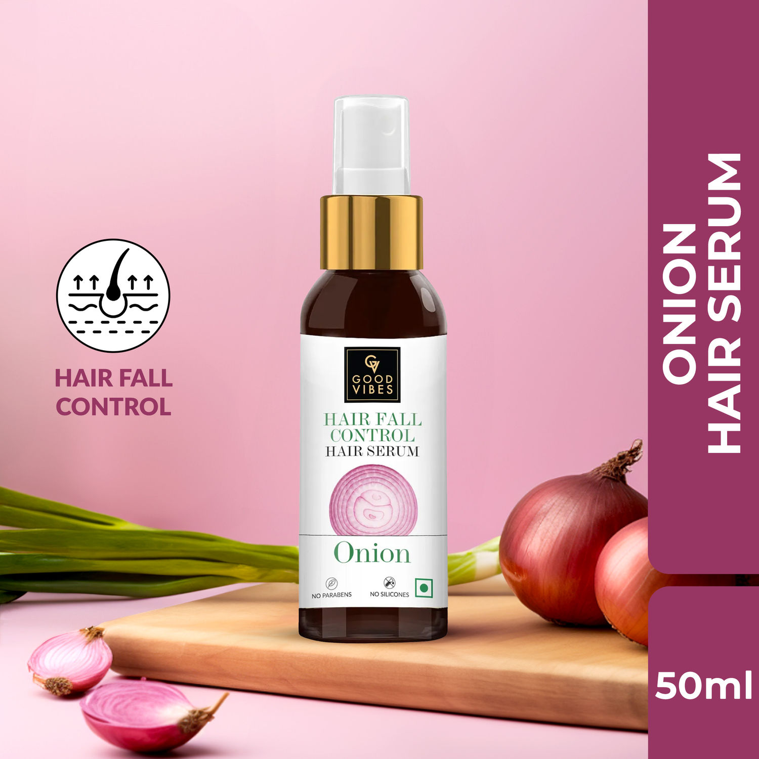 Buy Good Vibes Onion Hair Fall Control Hair Serum | Hair Growth, Strenghtening | No Parabens, No Sulphates, No Animal Testing (50ml) - Purplle