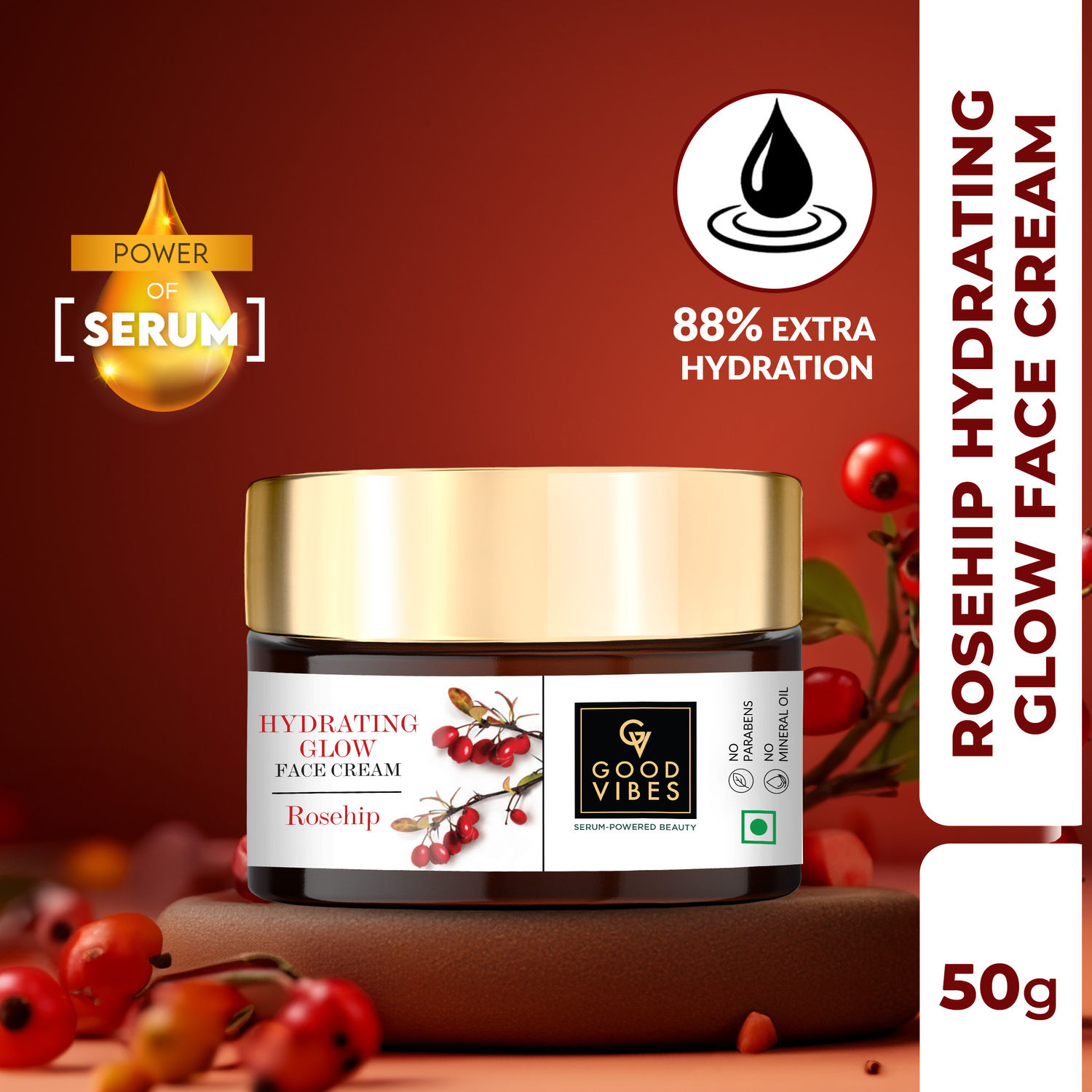 Buy Good Vibes Rosehip Hydrating Glow Face Cream with Power of Serum | Deep Nourishing & Brightening (50 g) - Purplle