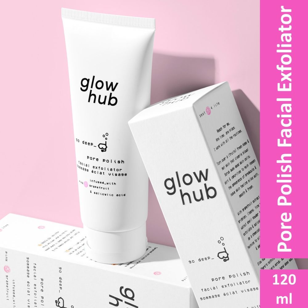 Buy Glow Hub | Pore Polish Facial Exfoliator (120ml) | Grapefruit extract, Walnut shell powder, Salicylic acid | Brighten, Exfoliate - Purplle