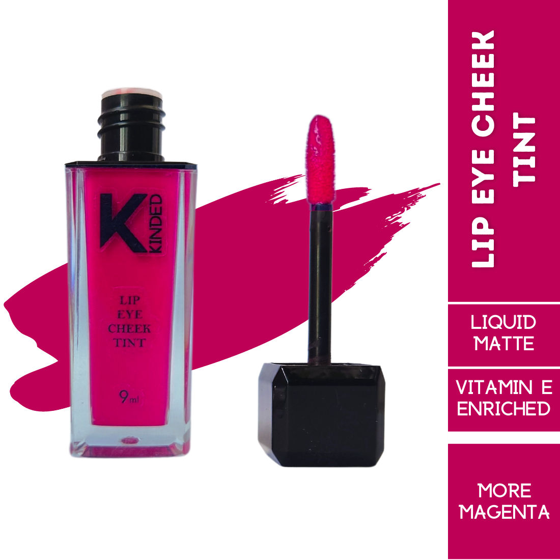 Buy KINDED Lip Eye and Cheek Tint for Women Girls Pigmented Liquid Lip Colour Lipstick Tint Eyeshadow Blush with Vitamin E Longlasting Moisturizing Nourishing (Liquid Matte Finish, More Magenta, 9 ml) - Purplle