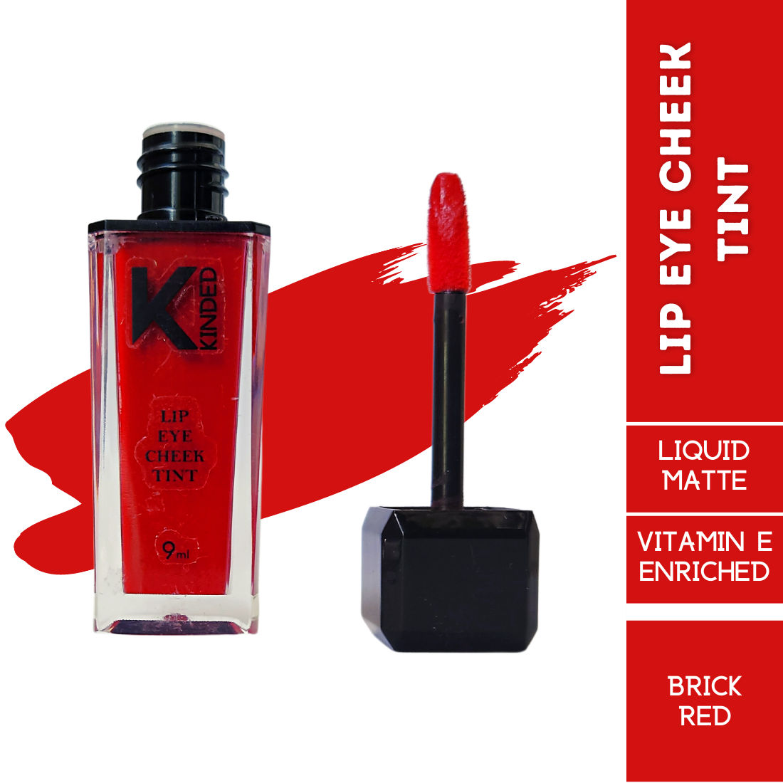 Buy KINDED Lip Eye and Cheek Tint for Women Girls Pigmented Liquid Lip Colour Lipstick Tint Eyeshadow Blush with Vitamin E Longlasting Moisturizing Nourishing (Liquid Matte Finish, Brick Red, 9 ml) - Purplle