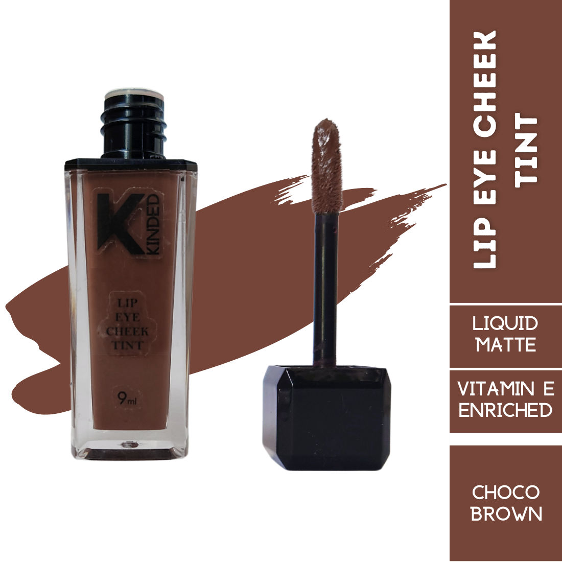 Buy KINDED Lip Eye and Cheek Tint for Women Girls Pigmented Liquid Lip Colour Lipstick Tint Eyeshadow Blush with Vitamin E Longlasting Moisturizing Nourishing (Liquid Matte Finish, Choco Brown, 9 ml) - Purplle